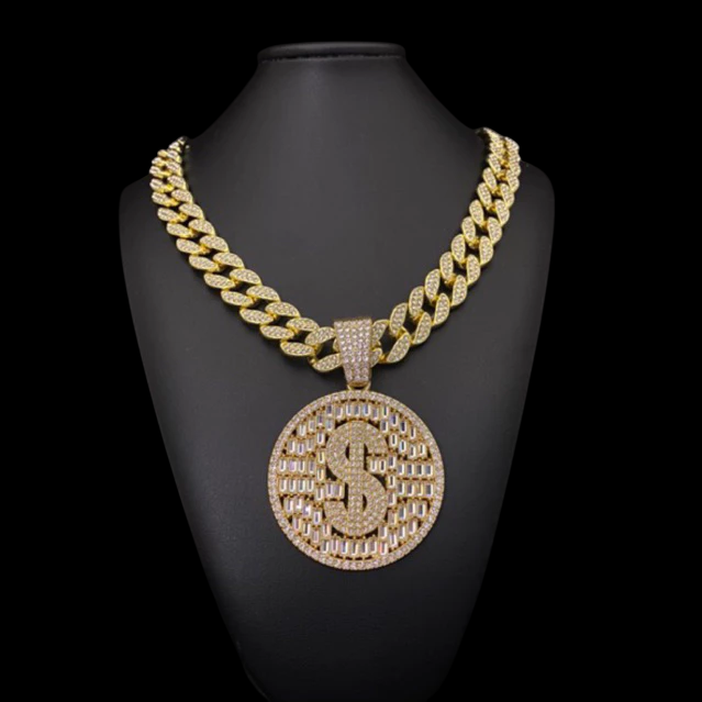 Kit Corrente Cravejada E Pingente Cifrão Cuban