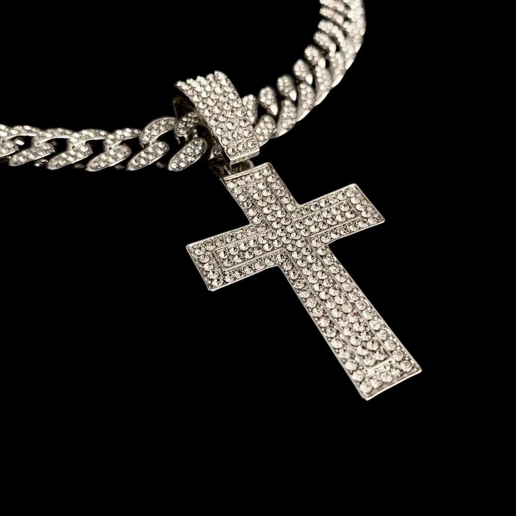 Kit Premium Corrente Cravejada E Pingente Cruz Cuban Zircônia