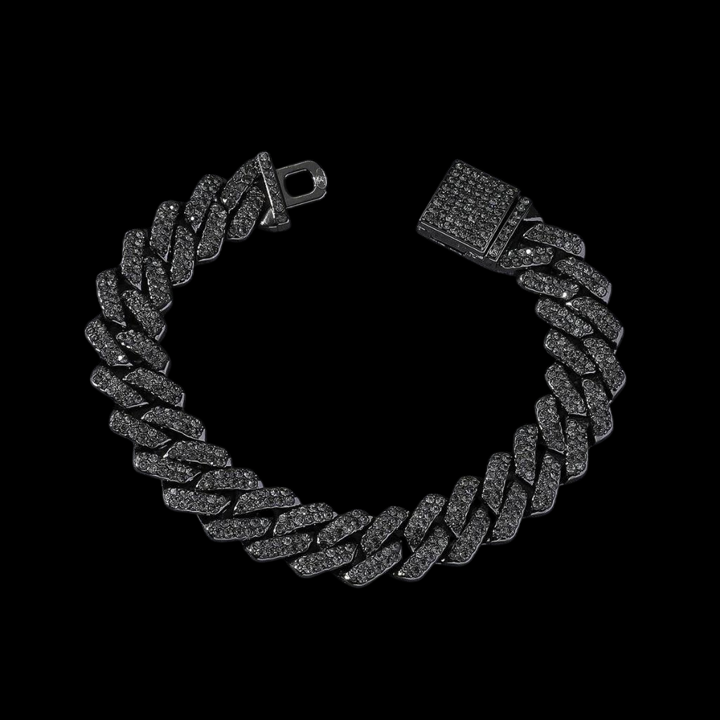Kit Corrente Cravejada E Pulseira Miami Black Cuban