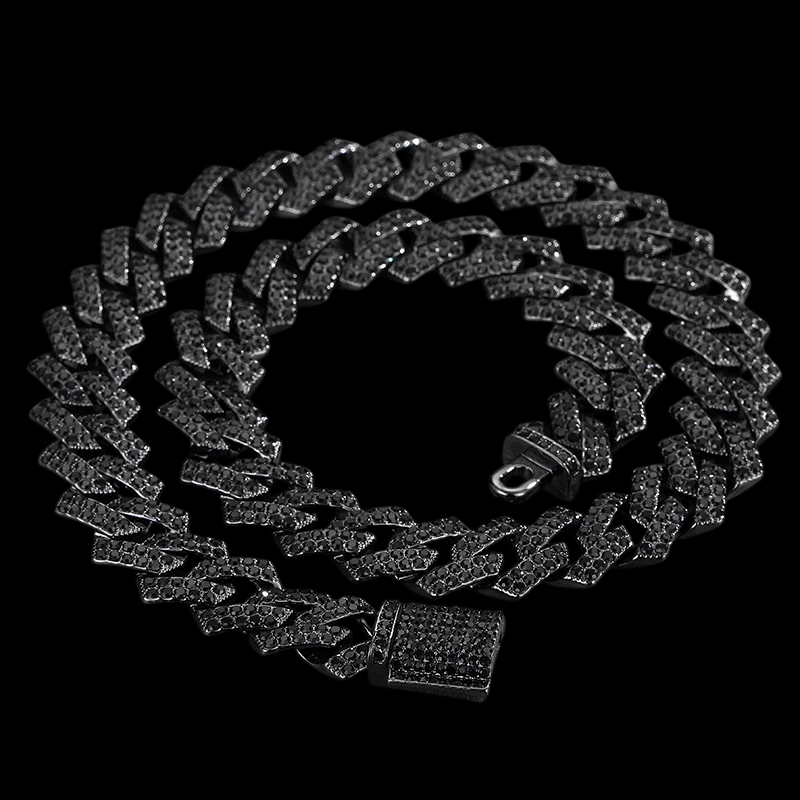Kit Corrente Cravejada E Pulseira Miami Black Cuban