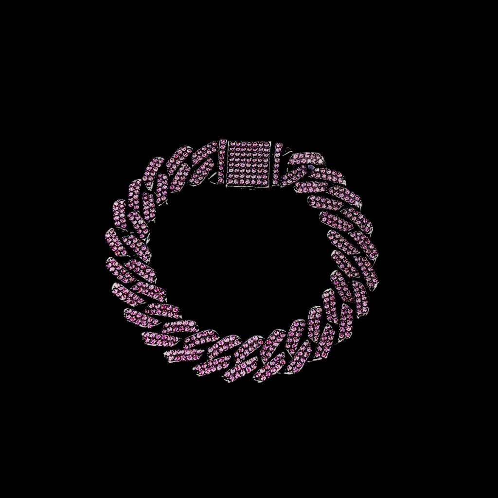 Kit Corrente Cravejada E Pulseira Miami Pink Cuban