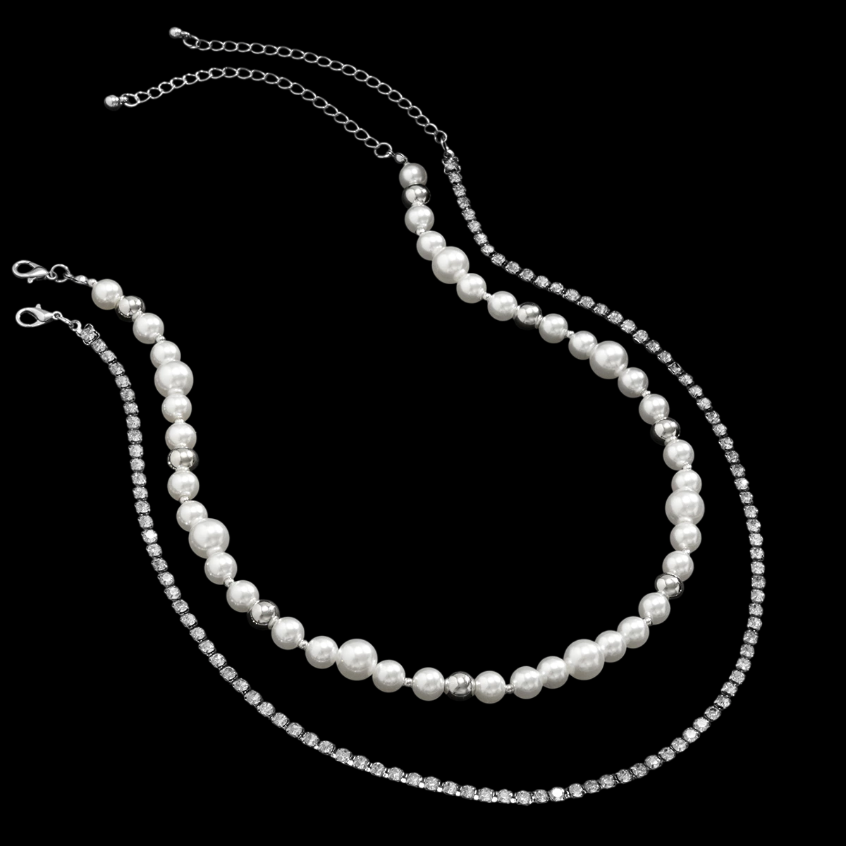 Kit Gargantilha Camadas Perola E Zirconia