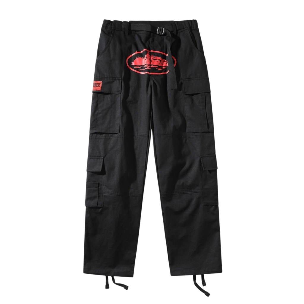 Calça Corteiz Guerillaz Cargo Logo Vermelha