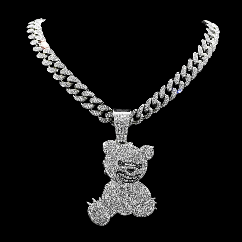 kit Corrente Cravejada E Pingente Bear Cuban