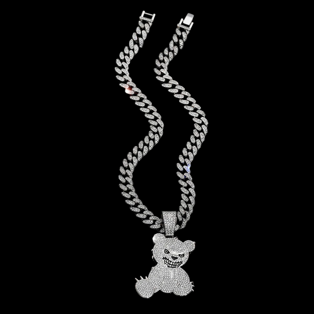 kit Corrente Cravejada E Pingente Bear Cuban