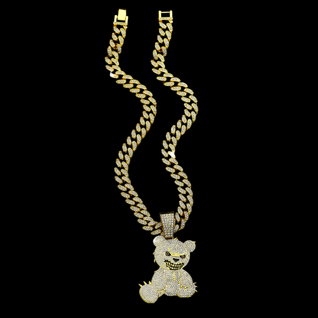 kit Corrente Cravejada E Pingente Bear Cuban