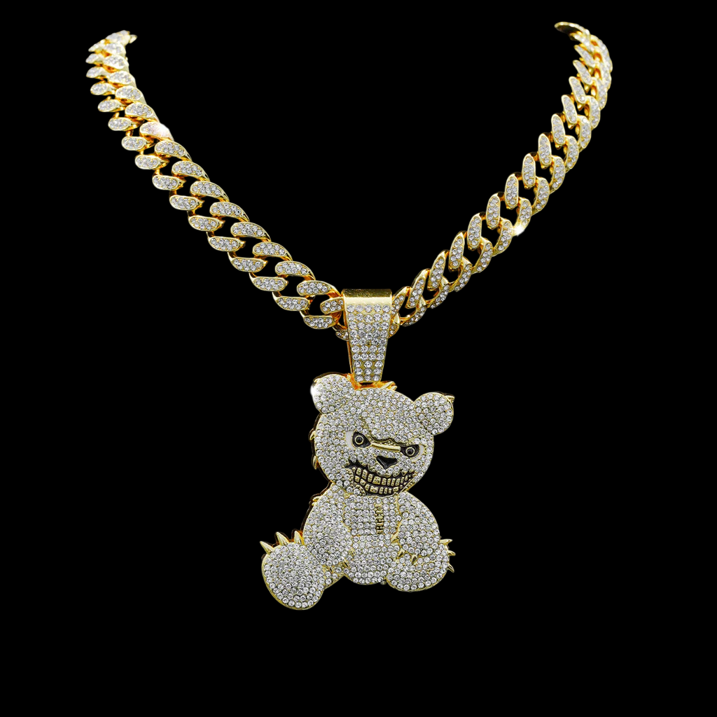 kit Corrente Cravejada E Pingente Bear Cuban