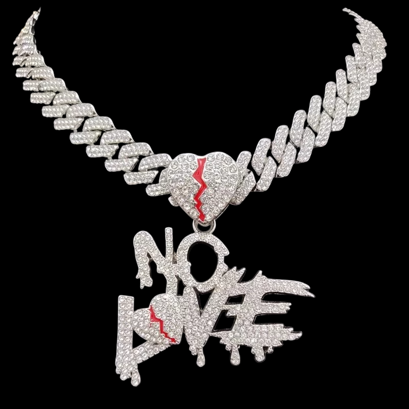Kit Corrente Cravejada E Pingente No Love Cuban