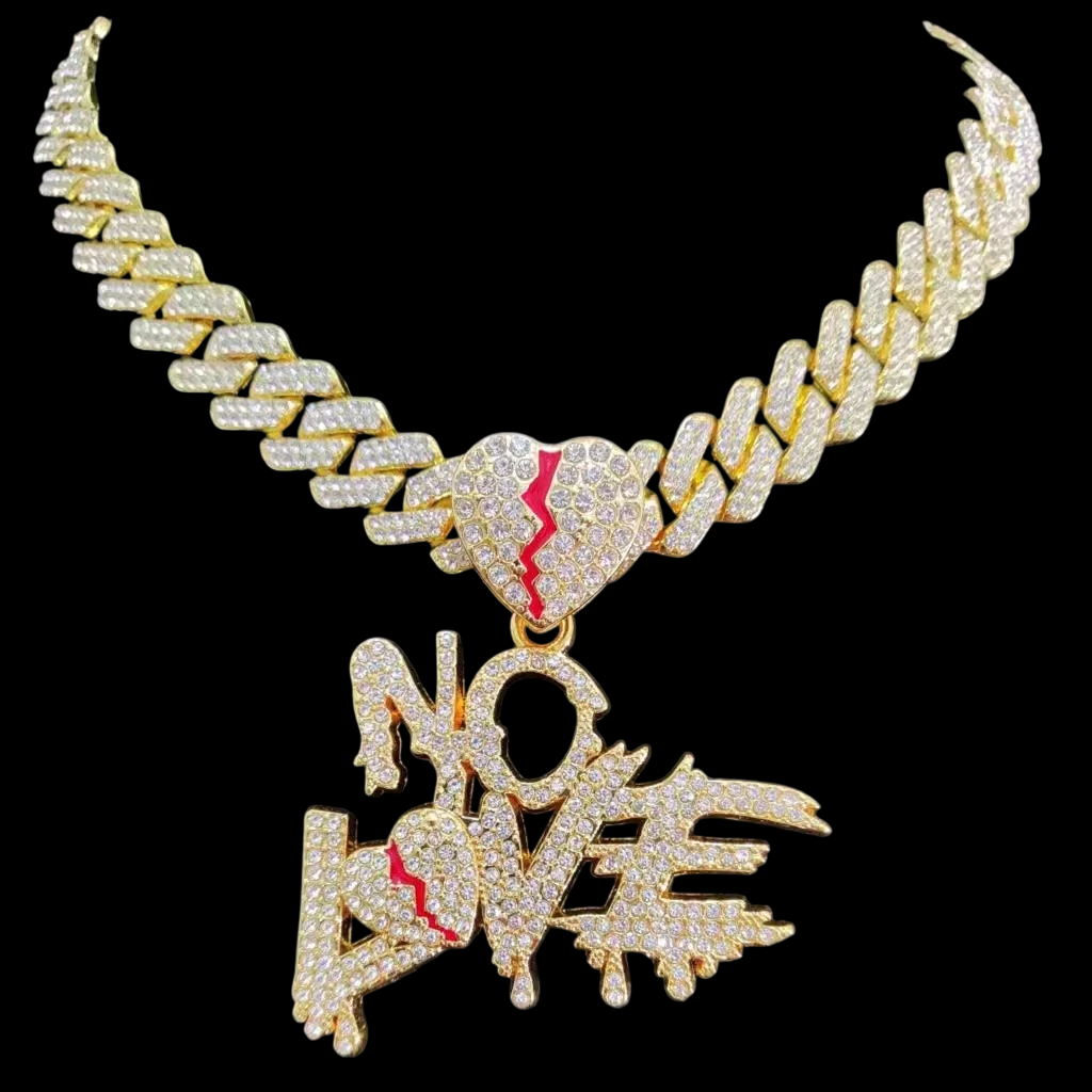Kit Corrente Cravejada E Pingente No Love Cuban
