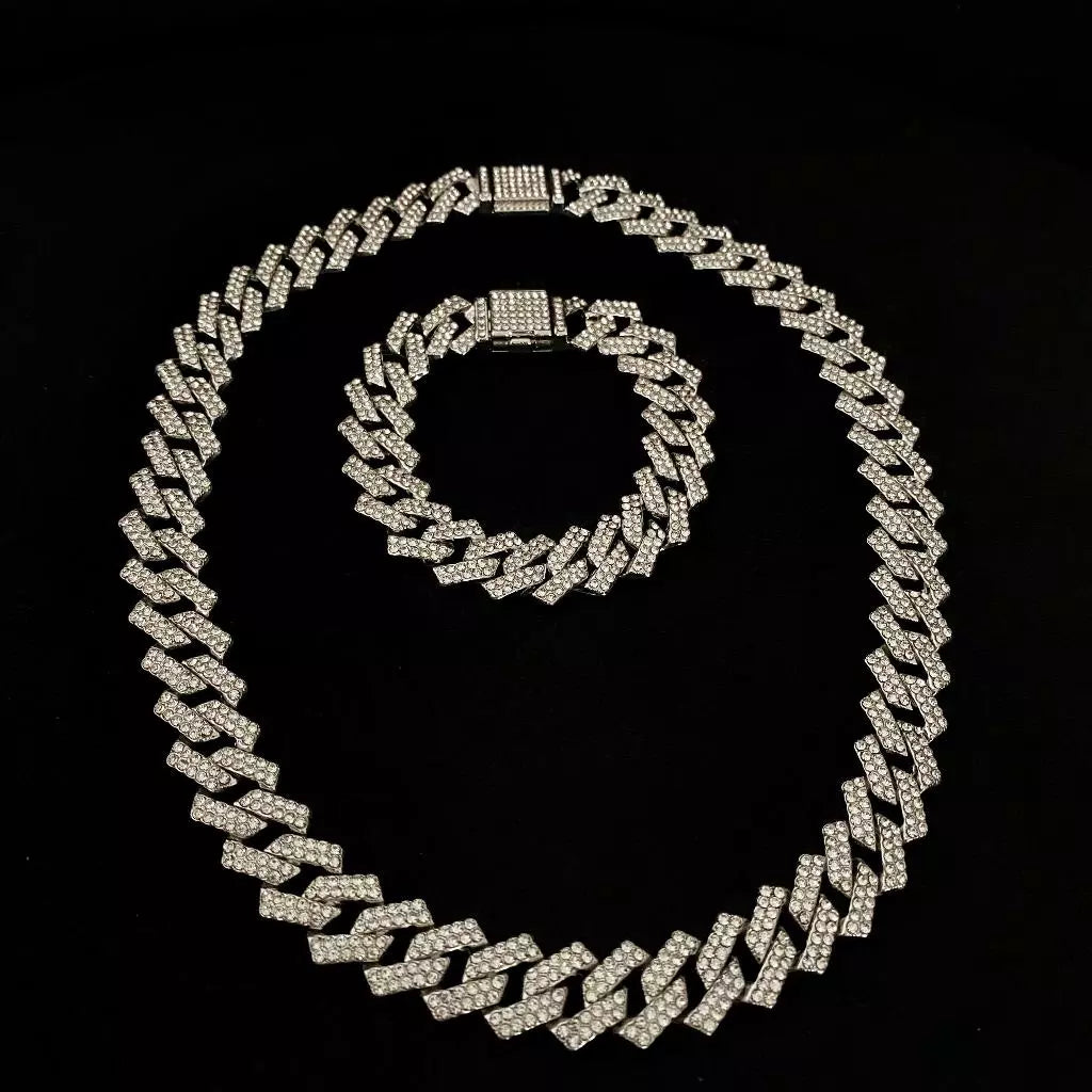 Kit Corrente Cravejada E Pulseira Ice Cuban