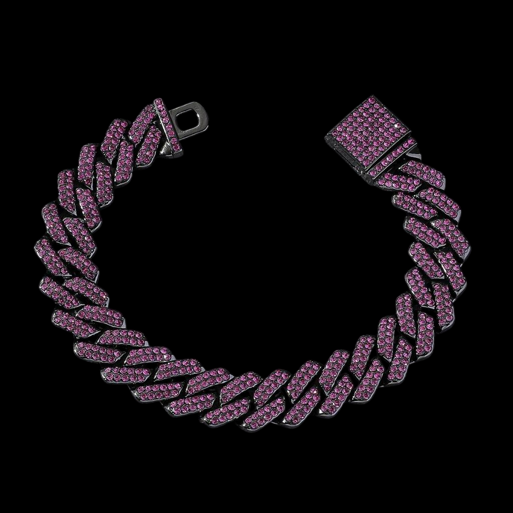 Kit Corrente Cravejada E Pulseira Miami Pink Cuban
