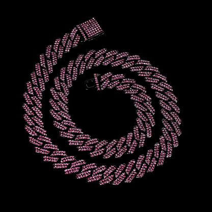 Kit Corrente Cravejada E Pulseira Miami Pink Cuban