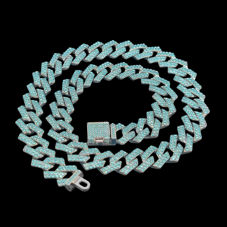 Kit Corrente Cravejada E Pulseira Miami Blue Cuban