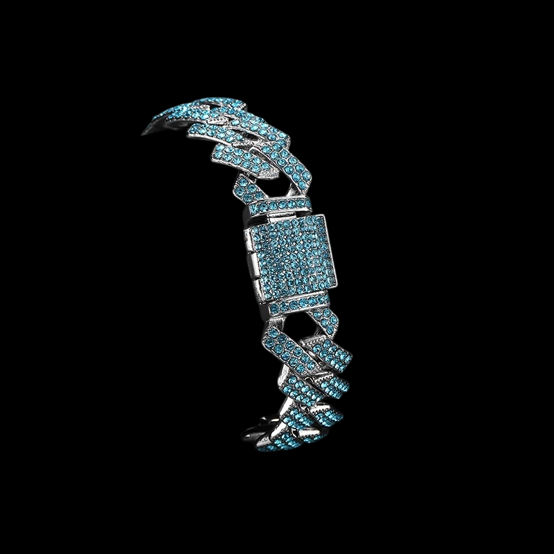 Kit Corrente Cravejada E Pulseira Miami Blue Cuban
