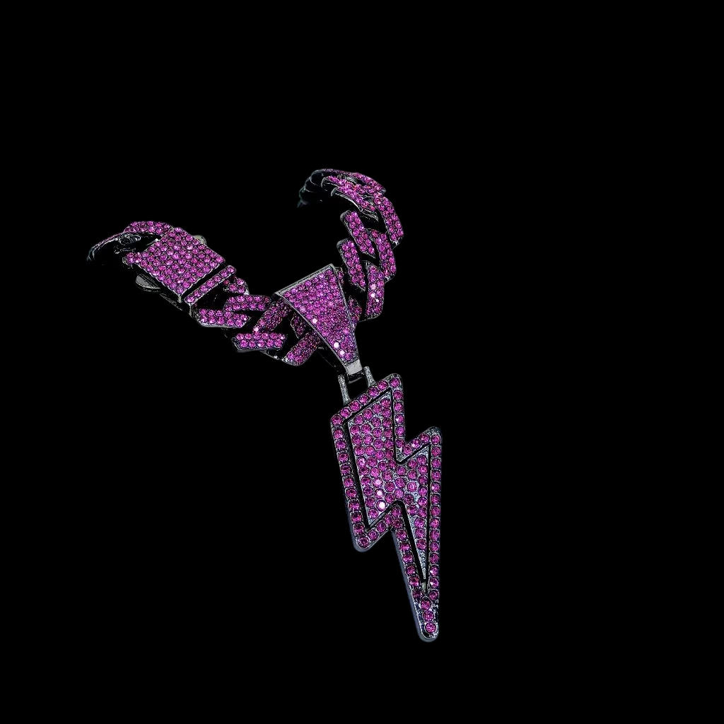kit Corrente Cravejada E Pingente Raio Purple Cuban