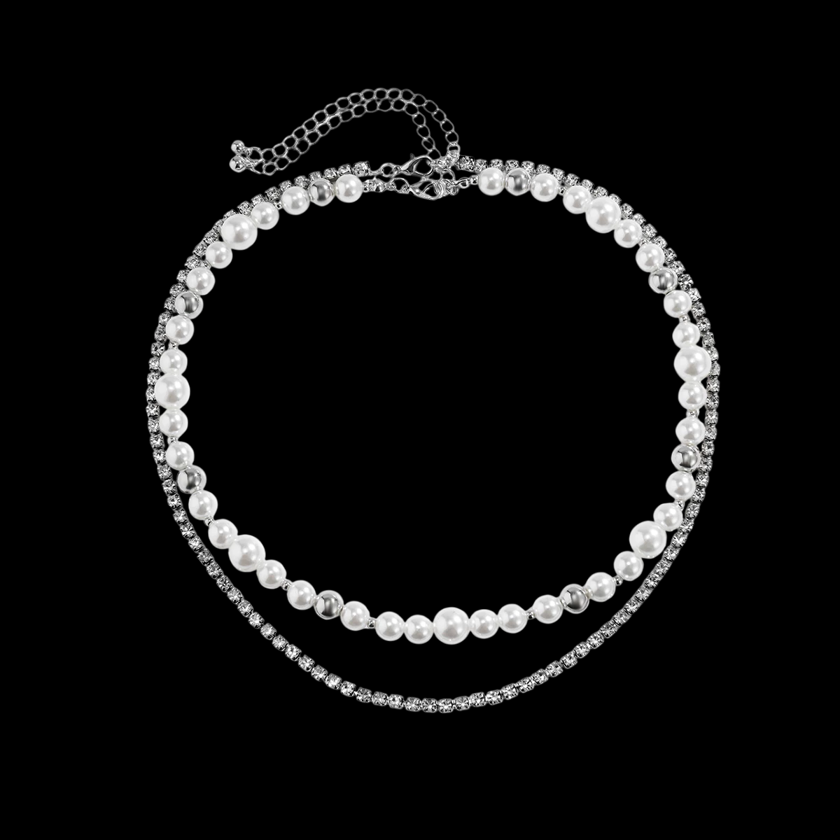 Kit Gargantilha Camadas Perola E Zirconia