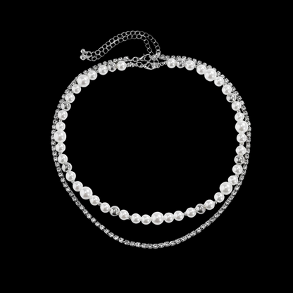 Kit Gargantilha Camadas Perola E Zirconia
