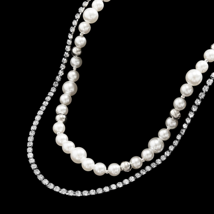 Kit Gargantilha Camadas Perola E Zirconia