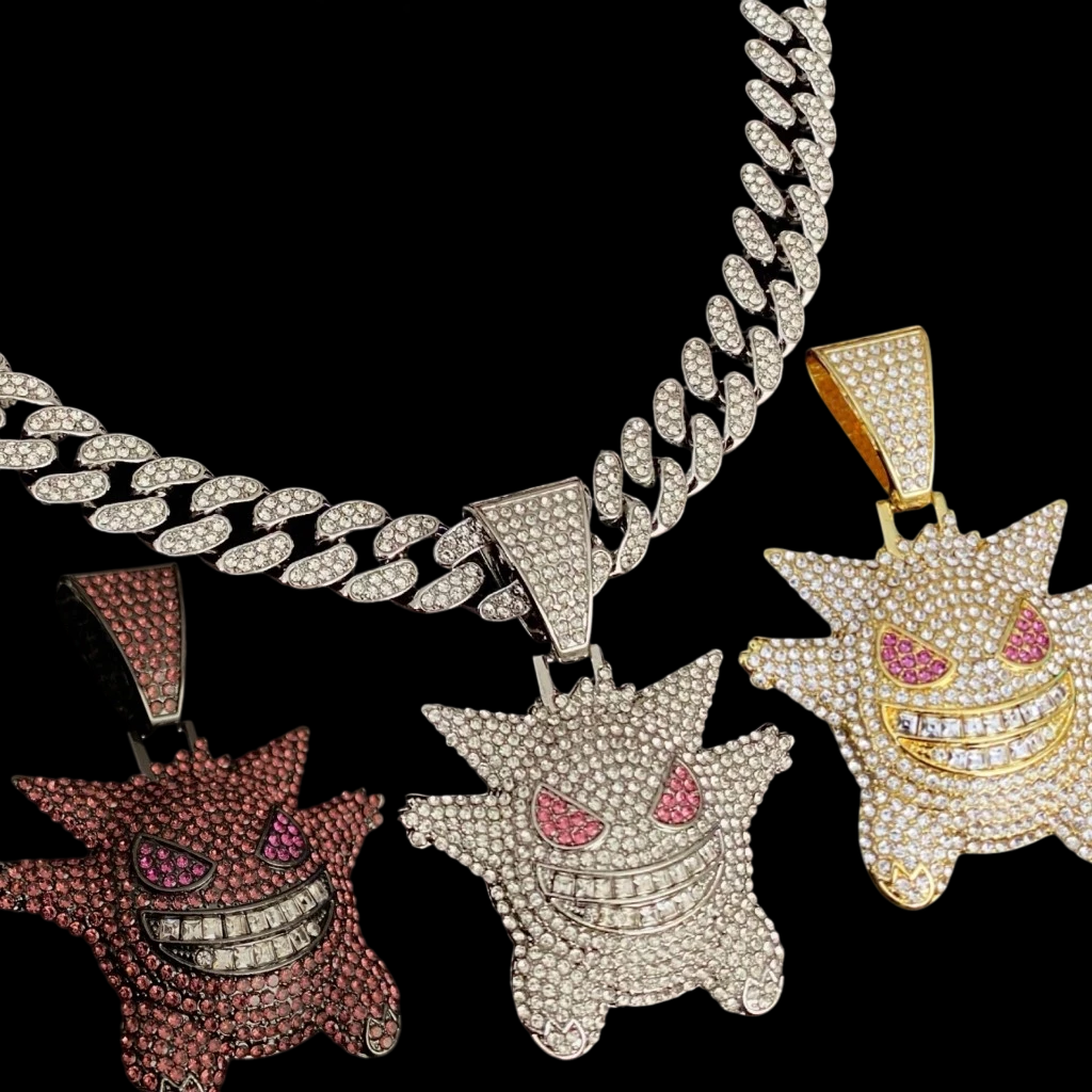 Kit Corrente Cravejada E Pingente Gengar Cuban