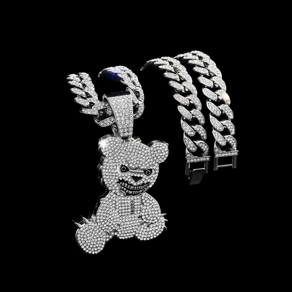 kit Corrente Cravejada E Pingente Bear Cuban