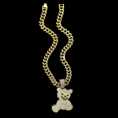 kit Corrente Cravejada E Pingente Bear Cuban