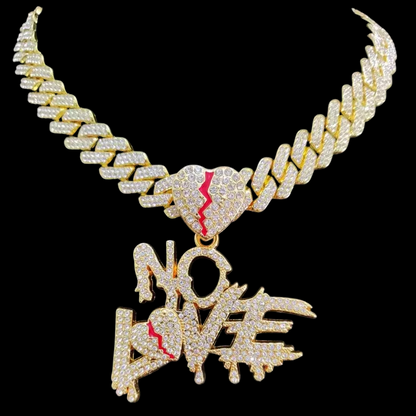 Kit Corrente Cravejada E Pingente No Love Cuban